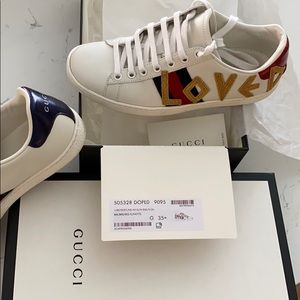 GUCCI ACE SNEAKERS WHITE LEATHER LOVED SHOES 35.5 6.5 US SOLD OUT AUTHENTIC